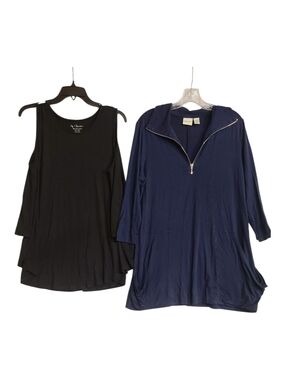 Chico's Bundle: Navy Zenergy 1/4 Zip & Black Cold Shoulder Tunic Sz 2 (Large)